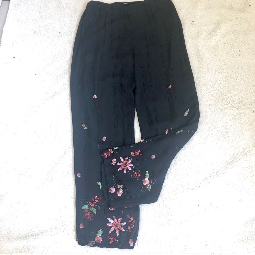 Rimini By Shaw black 100% silk sequins pants 8